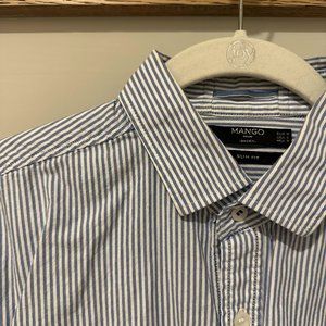 Mens dress shirt, blue and white stripes, size small, slim fit